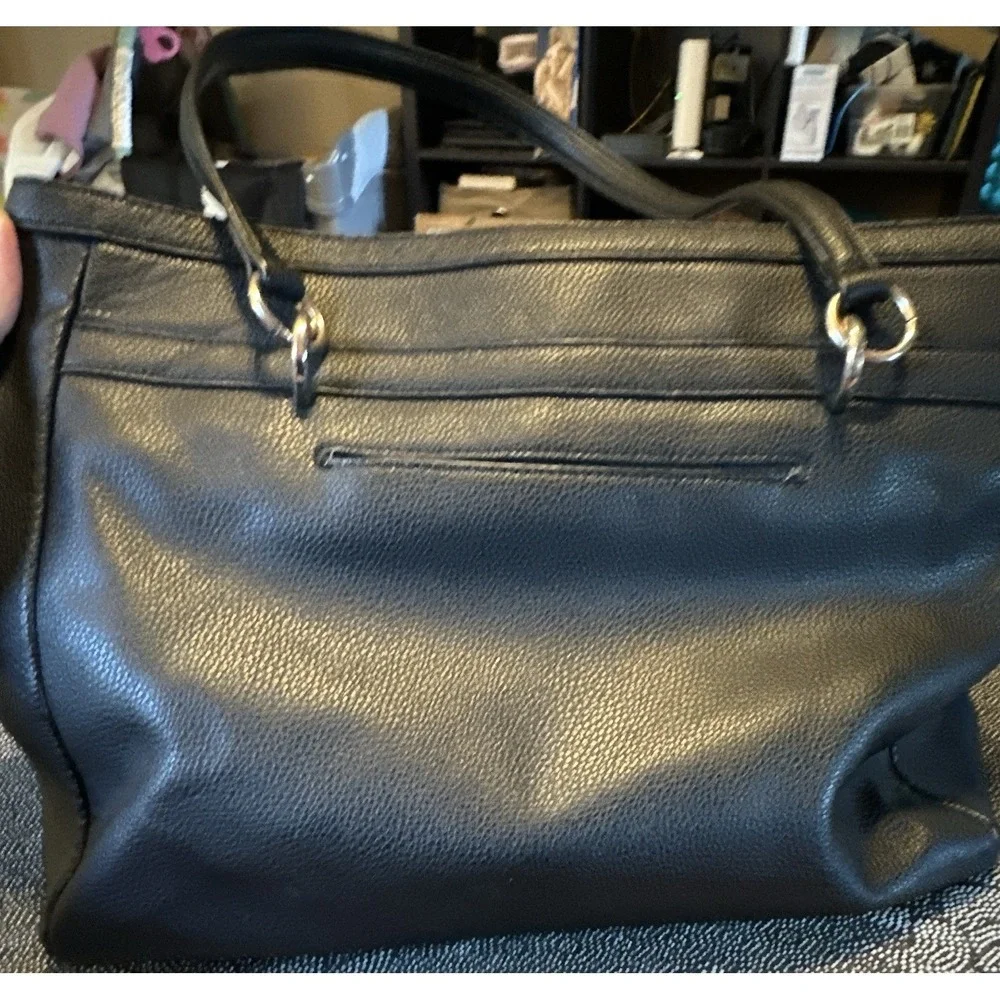 Dana Buchman Black Pebbled Satchel Double Handles Mobwife 2nd A pockets D Ring